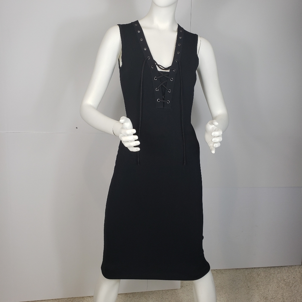 Revolve John+Jenn Black Lace-Up Bodycon Dress S/P